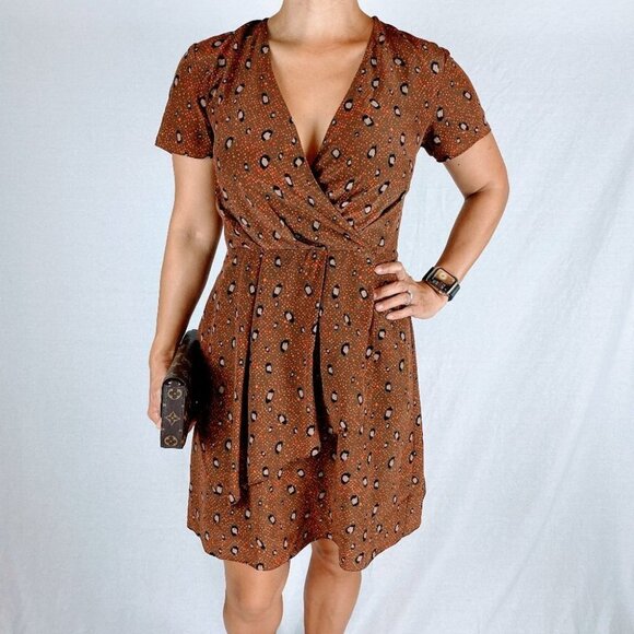 Slate & Willow Brown Faux-Wrap Silk Dress $296 - Picture 2 of 10